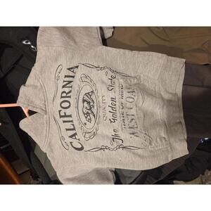 Gray Kids xs Hoodie with California Print- intentional wear vintage look